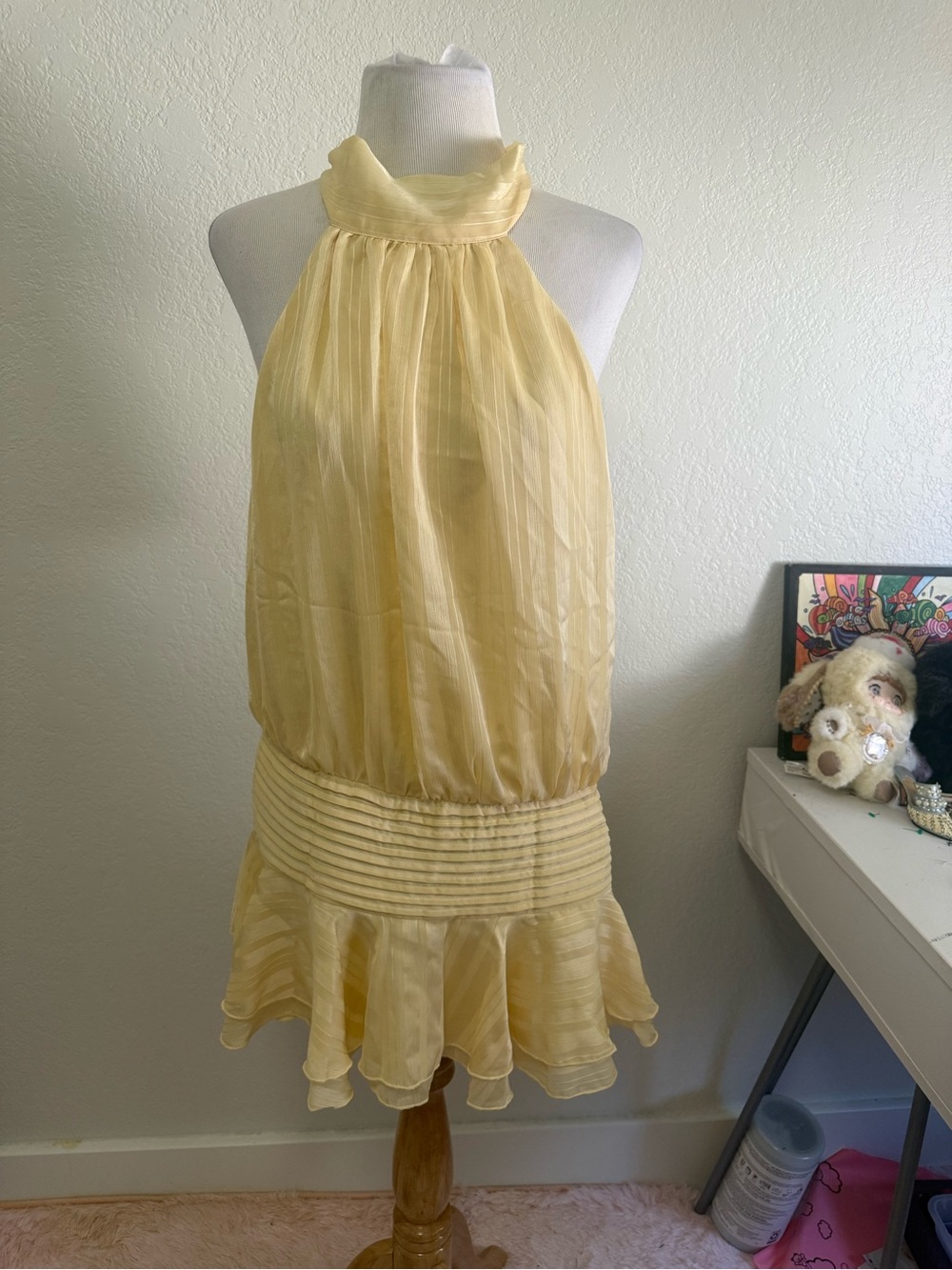 Peppermayo Pale Yellow Halter Mini Dress